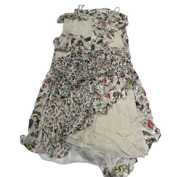 Jason Wu Dress Womens 4 Grey Painterly Cream Floral Printed Midi Tiered Silk - Picture 3 of 16